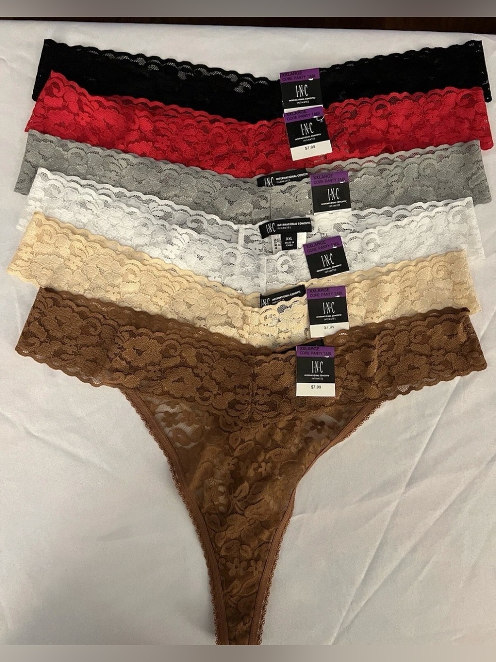 INC  international concepts Plus Lace Thongs 6 Pair Multicolor Size XXL, $48